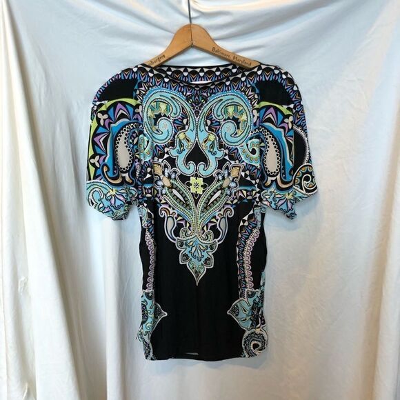 New York & Company Tops - New York and Company Stretch Blouse Blk/Blue/Yellow Medium